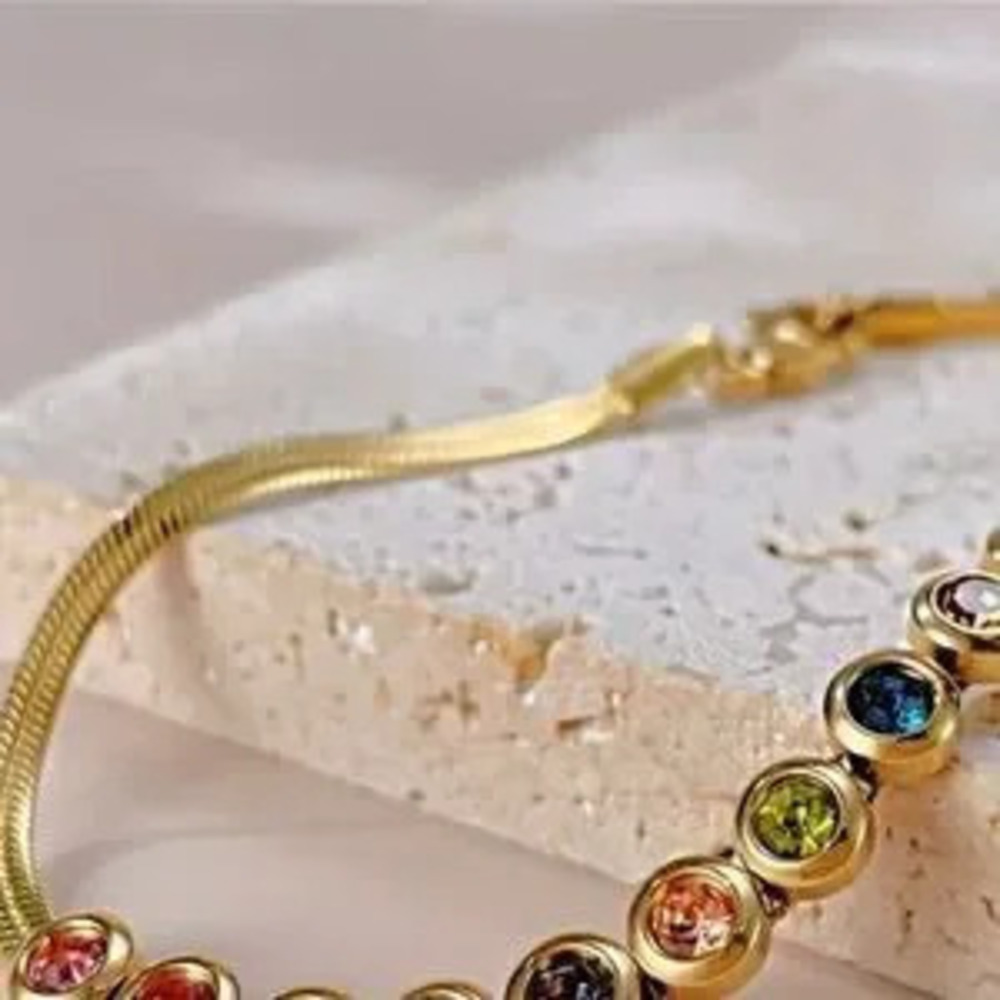Titanium Steel Gold Multi Colored?Rhinestone Bracelet